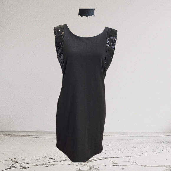 Lady Dutch Chic Black Sequin Mini Dress Size L - Picture 2 of 5